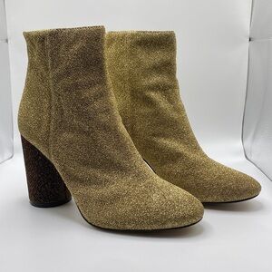 KATY PERRY MAYARI GOLD & BROWN CHUNKY GLITTER ANKLE BOOTIES WOMEN’S SZ 5
